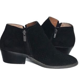 Lucky Brand Fabiana Black Perforated Suede Booties Sz 6